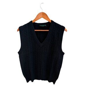 Vintage Sparrs Black Cable Knit Sweater Vest M 50% Lambswool 40% Angora Rabbit H